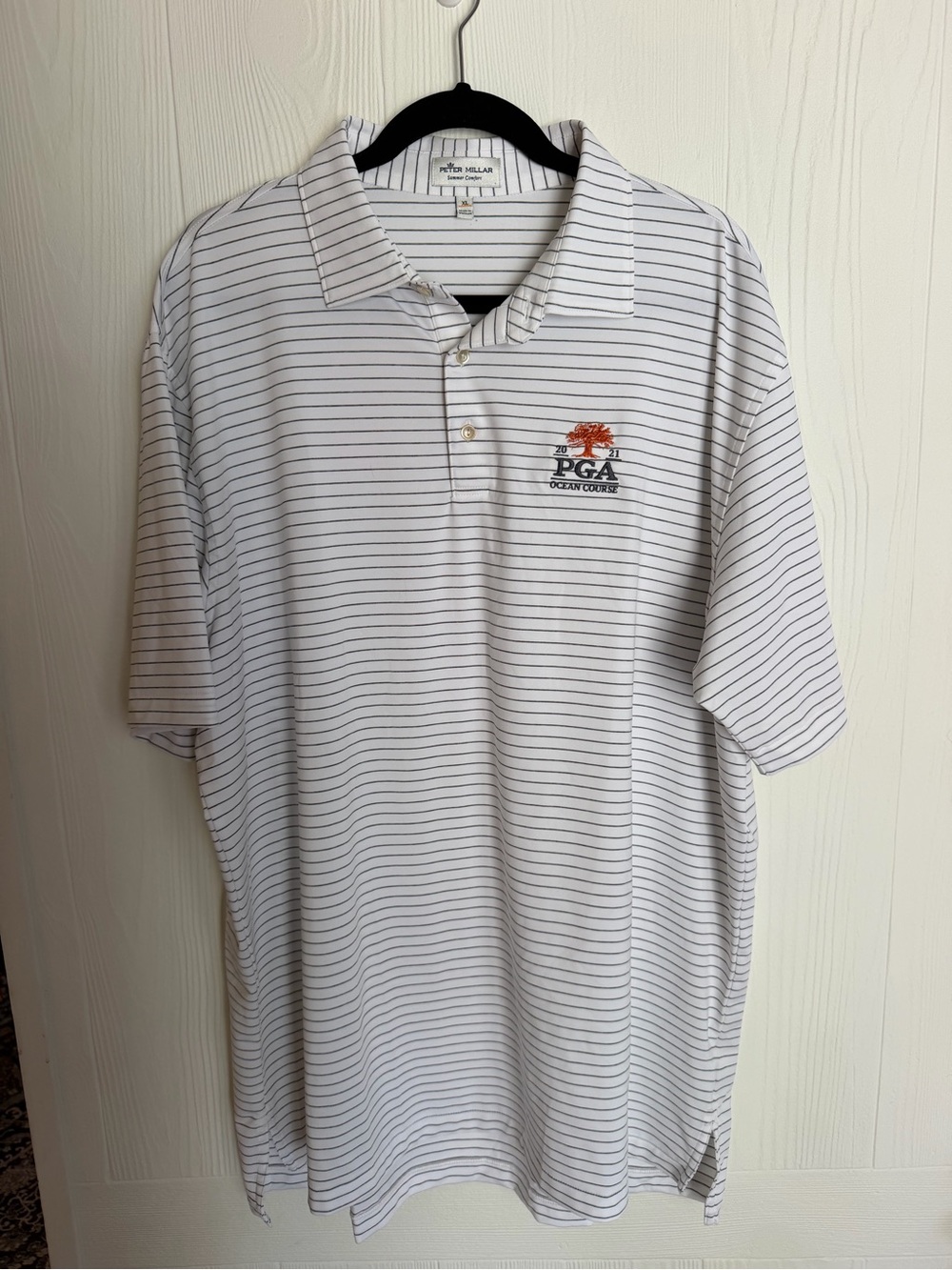 Peter Millar White Stripe 2021 PGA Ocean Course Polo